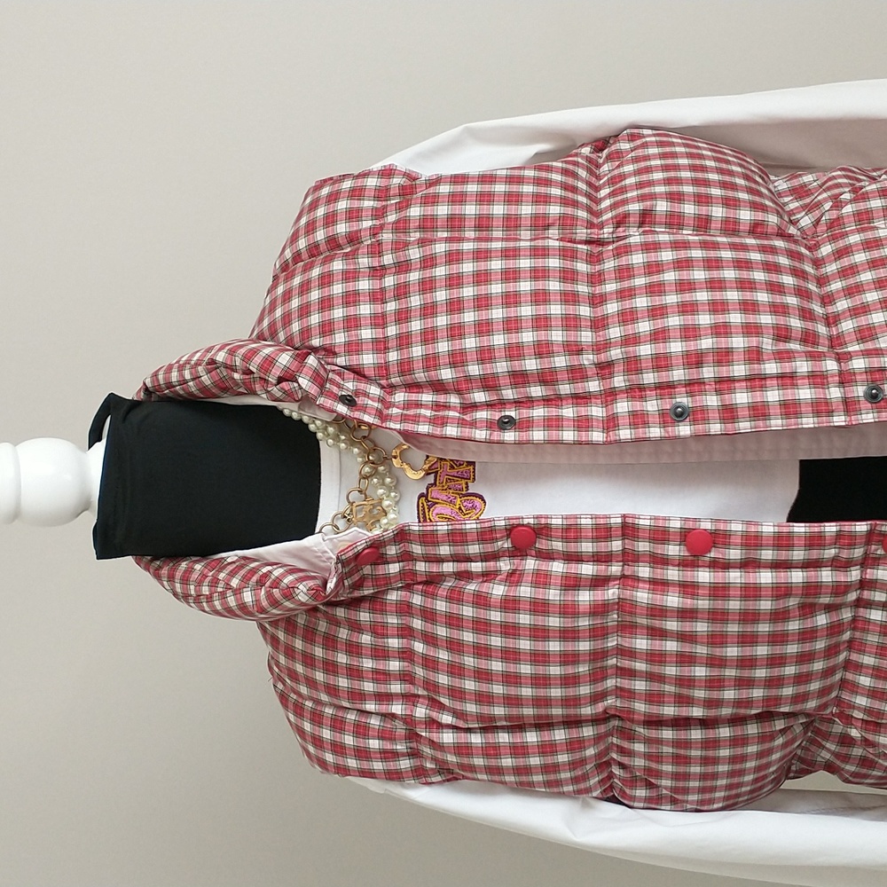 NWOT LANDS' END Red and White Checkered Puffer Vest. Size/ L - Picture 2 of 12